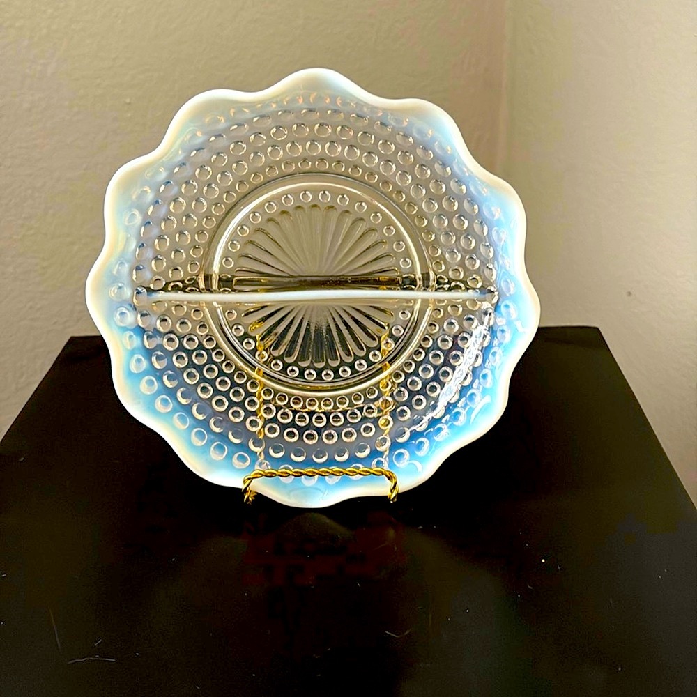 Vintage Anchor Hocking Moonstone Opalescent Divided Dish -Gently Used